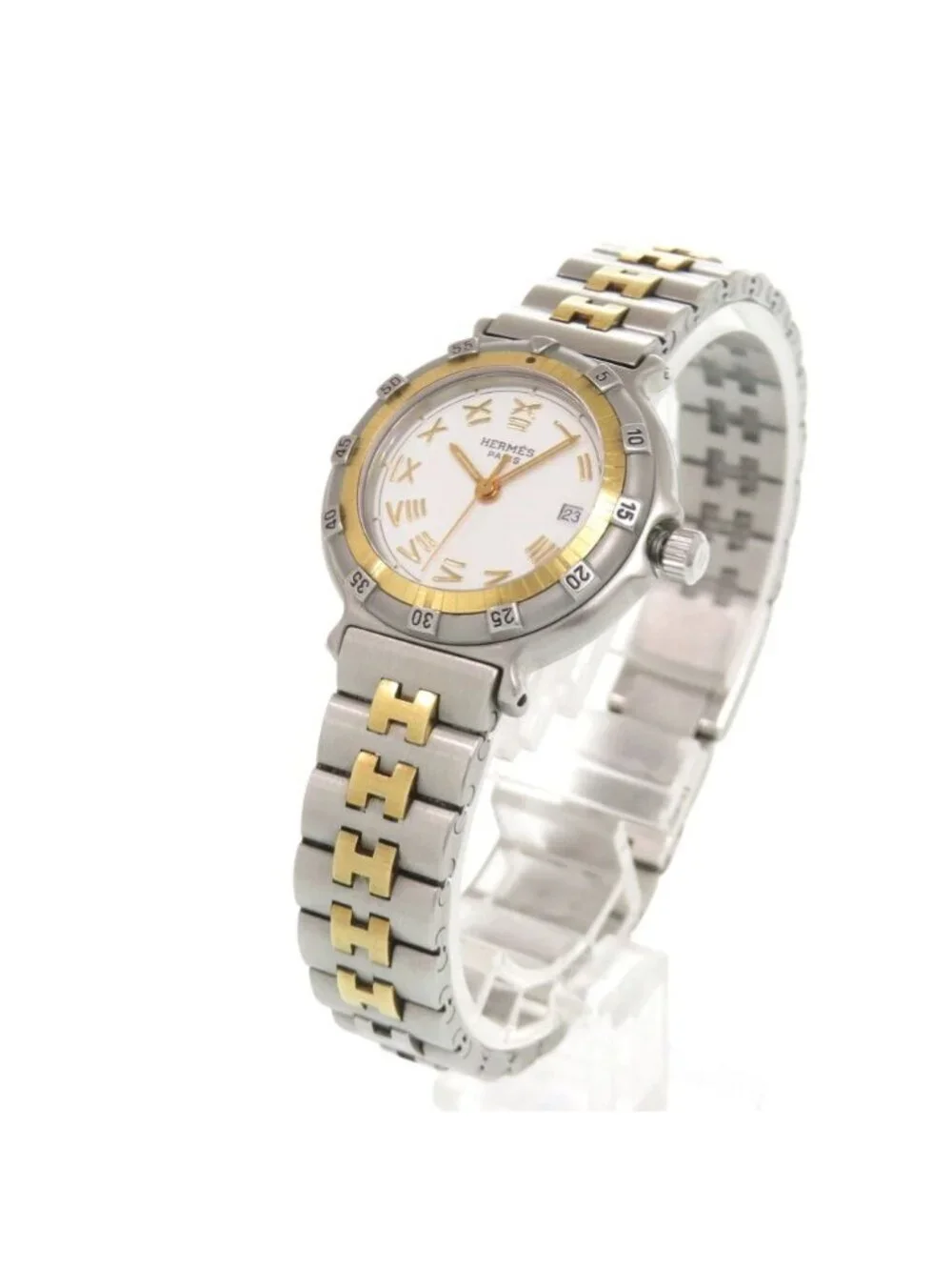 Hermes Captain Nemo SS White Silver Gold Quartz Watch Dial